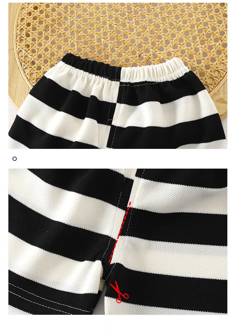 Children's Suit 2PCS Set New Summer Short Sleeve +Shorts Striped Boy Girl Child T-shirt Baby Clothes Children's Clothing