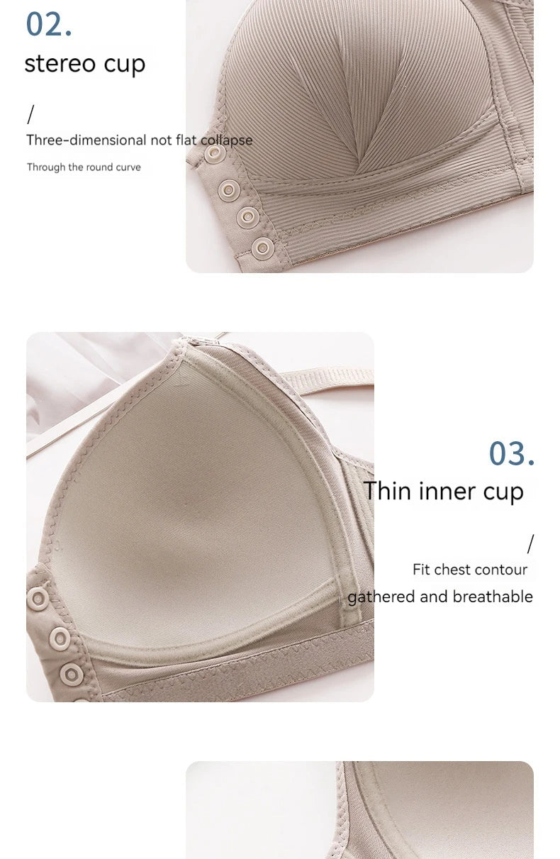 New Front Button Type Sexy Brassiere Anti-sagging Gathered No Steel Ring Ladies Mother Large Size Thin Section Underwear Bra