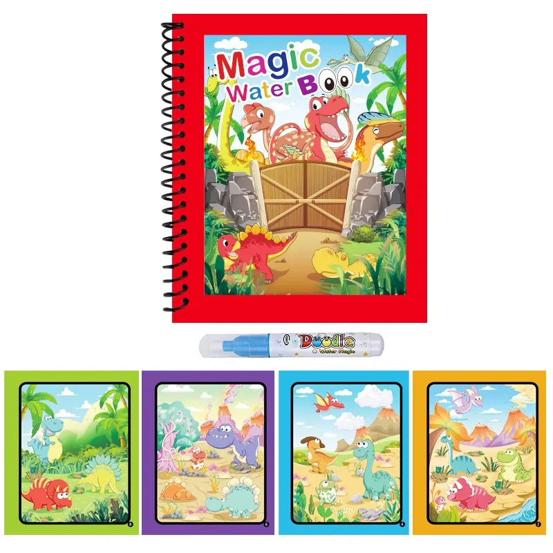 1pc Reusable Kids Magic Water Drawing Books with Pen Repeated Coloring Book Magic Water Drawing Book Sensory Early Education Toy