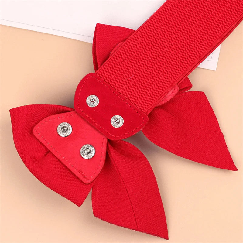 Women Big Bow Waistband  Elastic Wide Waist Belt Fashion Solid Bowknot Waist Straps For Dress Decorate Clothes Accessories
