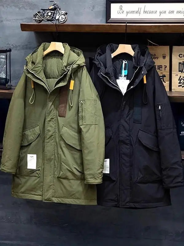 American Sle Men's Parka down Cotton Jaet Winter Workwear coat Mid-Length Hooded Military Coat Outerwear