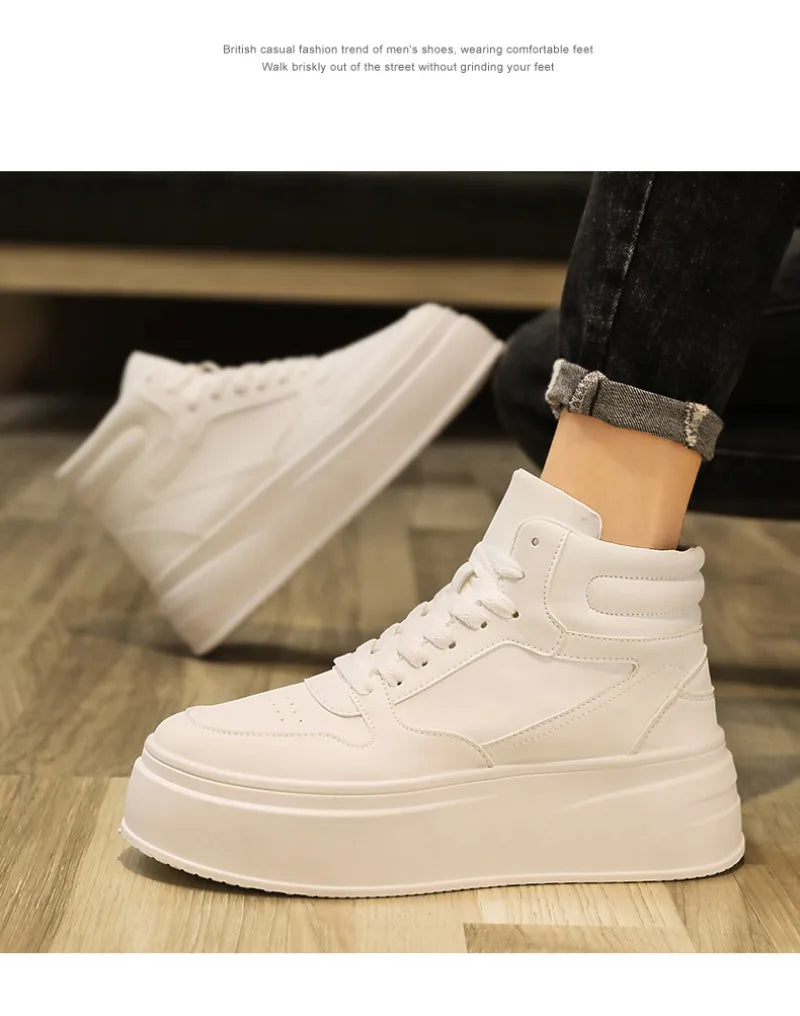 Men's Shoes Spring White Platform Comfortable Casual Shoes Man Trend Anti Slip Sneakers 2025 Fashion Thick Soled Shoes Zapatos