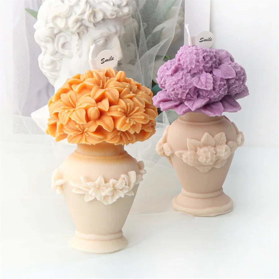 DIY Bowknot Rose Flower Candle Mold Cylinder Rose Floral Pillar Silicone Mold Wedding Decor Valentine's Day Gift Christmas decor