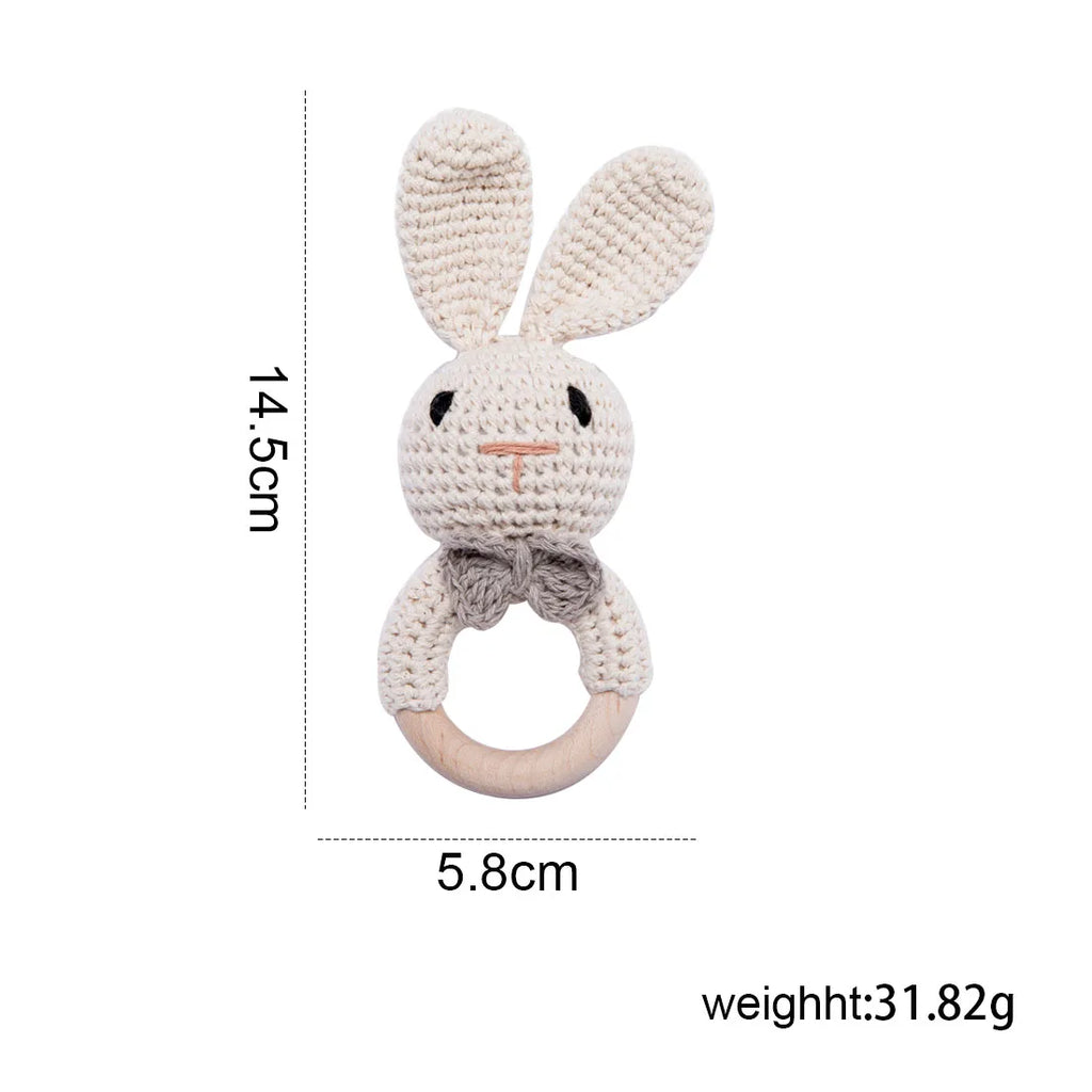 Baby Crochet Rattle Wooden Teether Toy BPA Free Wood Rodent Rabbit Rattle Baby Mobile Play Gym Newborn Educational Music Toys