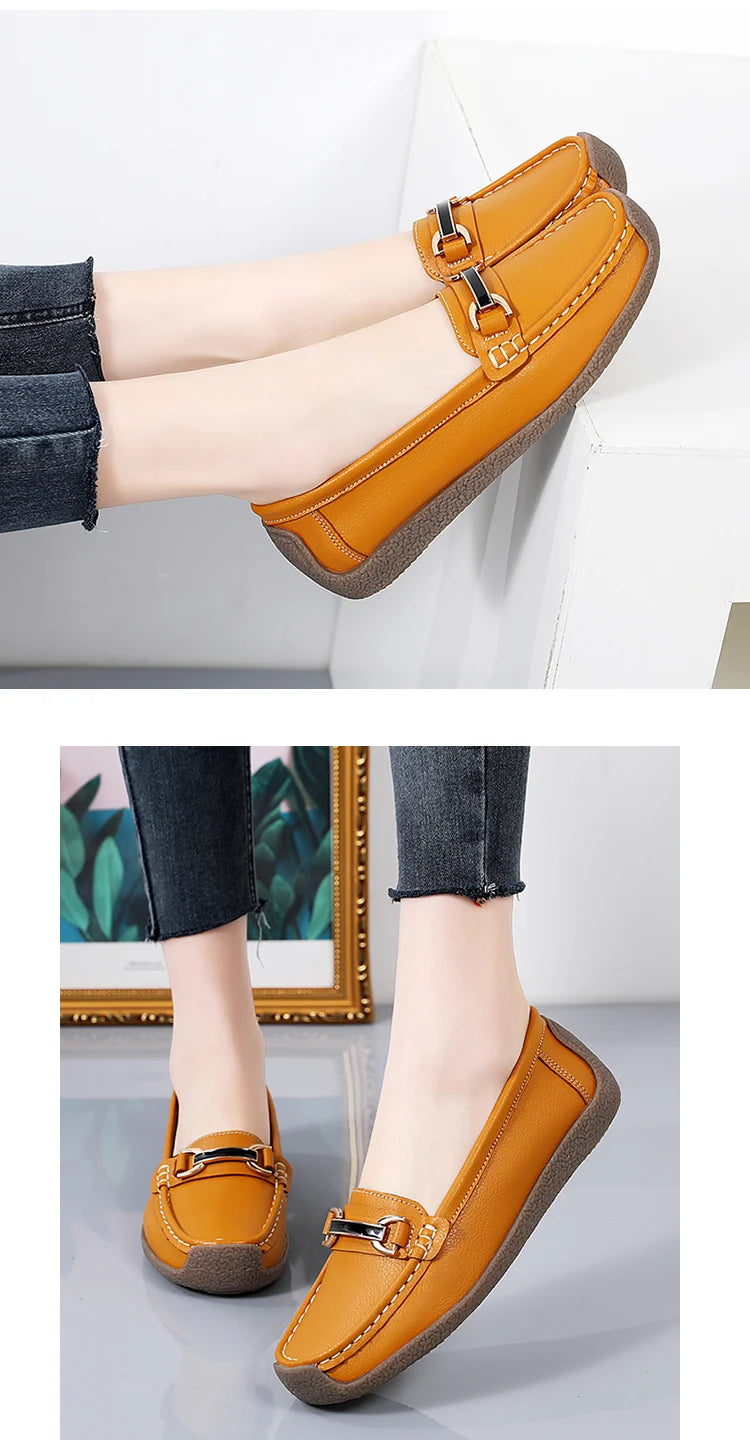 New Summer Sandals For Women100% Genuine Leather Single Shoes, Large-Sized Fashionable Casual Women'S Shoes, Loafers Flat Shoes