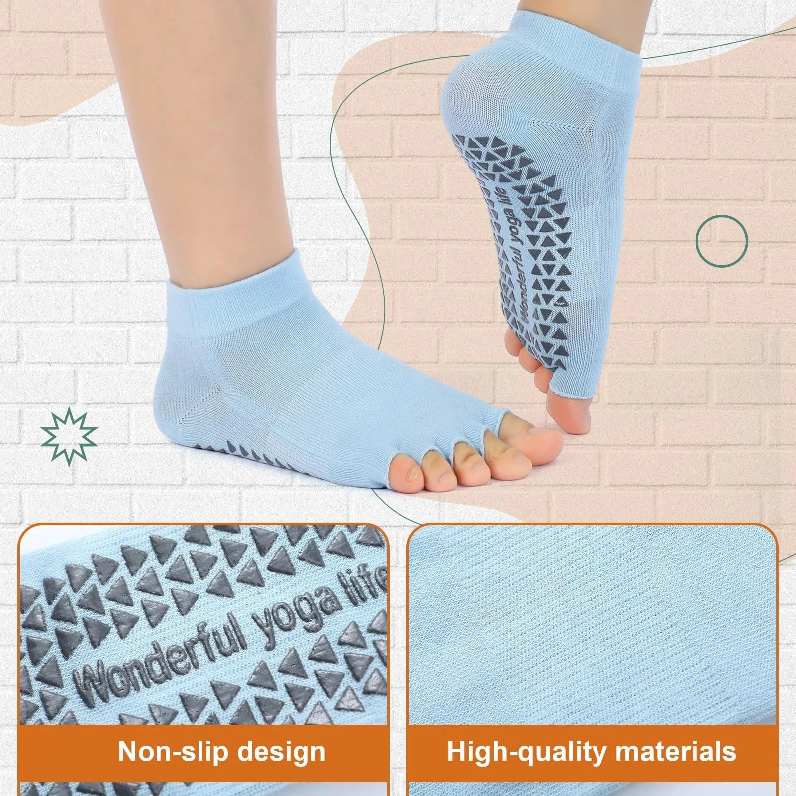 Women Yoga Five Toe Socks Breathable Anti-Slip Silicone Sport Pilates Socks Gym Fitness Dance Socks Foot Care Split Toe Socks