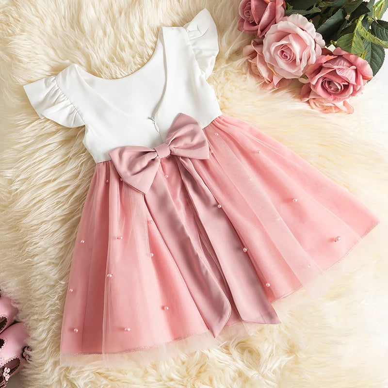 12M Baby Girl Princess Dress Infant One Year Birthday Outfits Toddler Girl Flower Bow Evening Party Tutu Gown Kids Gala Clothes