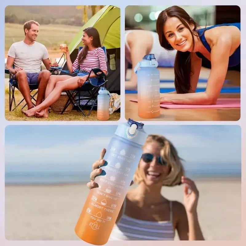 900ml Leakproof Water Bottles with Times To Drink and Straw Motivational Drinking Sports Water Bottle for Fitnes Gym Outdoor