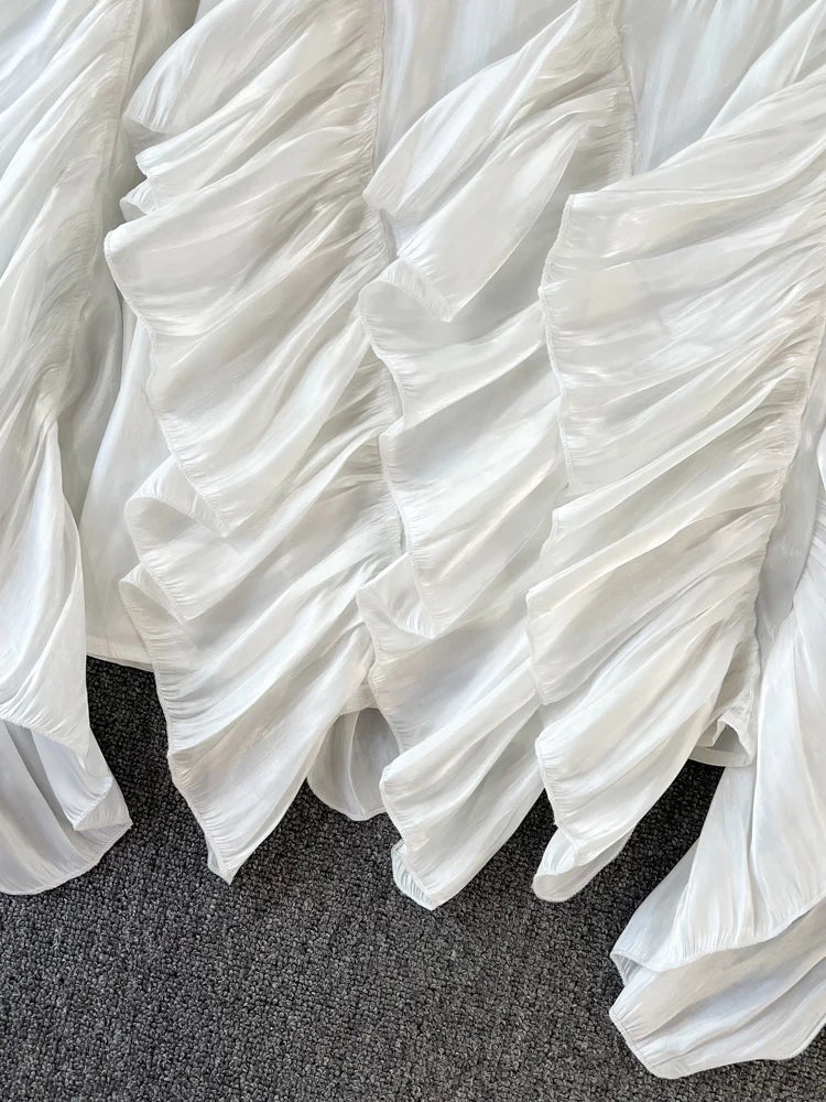 Women Spring Autumn Blouse New European American Vintage Round Neck Ruffle Loose Long Sleeved Foreign Style Irregular Top D2338