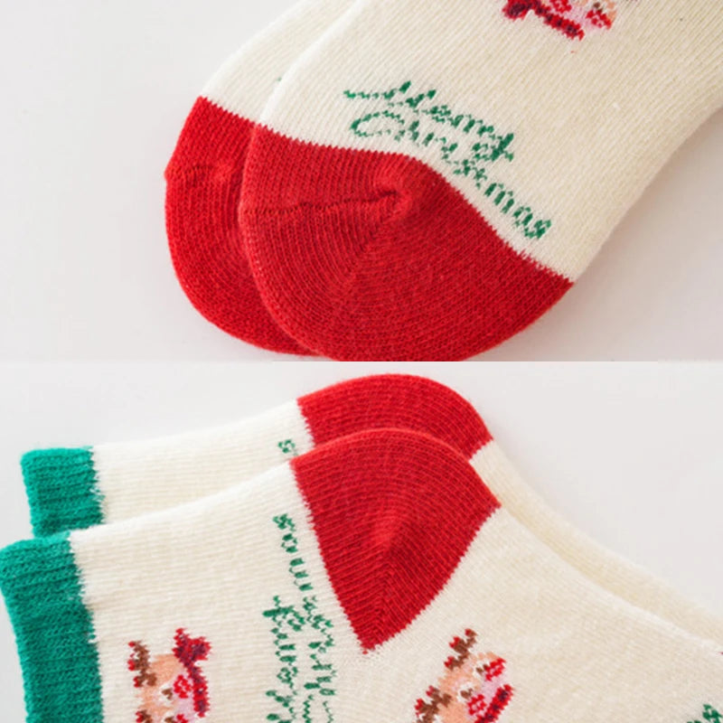 5Pairs Children Christmas Socks Thicken Cotton Newborn Warm Sock Autumn Winter Baby Mid Tube Sock 0-3year Boys Girls Footwear