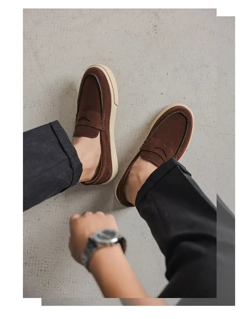 New Suede Leather Mens Loafers Cowhide Slip On Flats Handmade Casual Shoes Leisure Walk Moccasins Outdoor Business