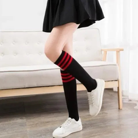 Solid knee length socks women's striped Lolita warm hip-hop sports socks  Harajuku socks JK white sock