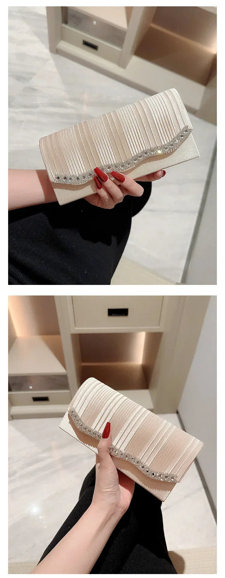 Wedding Party Handbag Ladies Glitter Silver Clutch Bag Envelope Evening Bag Fashion Elegant Long Purse Women Chain Shoulder Bags