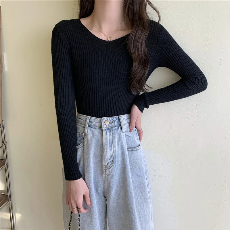 Casual Long Sleeve Knitted Pullover 2025 Autumn Winter Women Sweaters Femme Basic Solid Jersey Tops Fashion Clothes