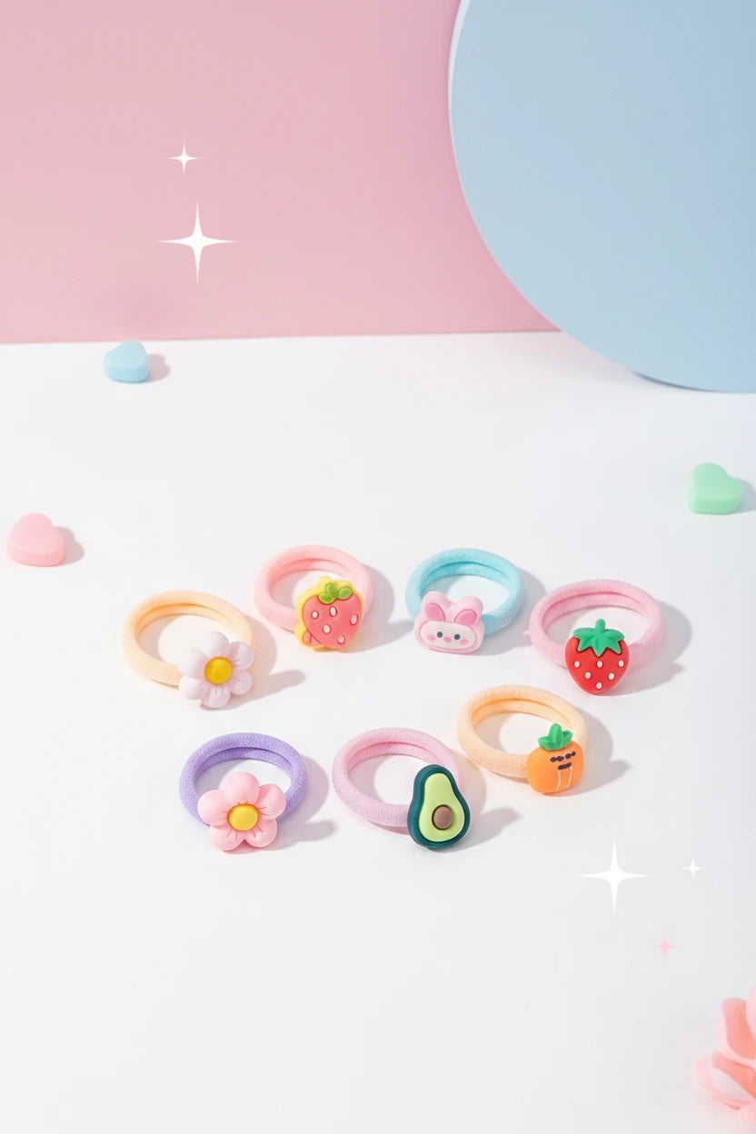 10/20Pcs Cute Cartoon Elastic Hair Bands for Girls – Soft, No-Damage Mini Scrunchies, Kids Hair Ties Accessories