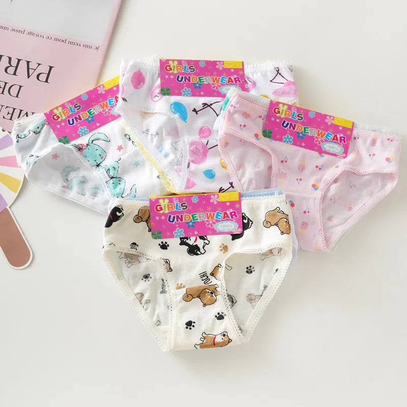 3/6/9/12 Pcs/Lot Cotton Panties Girls Kids Short Briefs Children Underwear Child Cartoon Print Shorts Underpants Lace Panties
