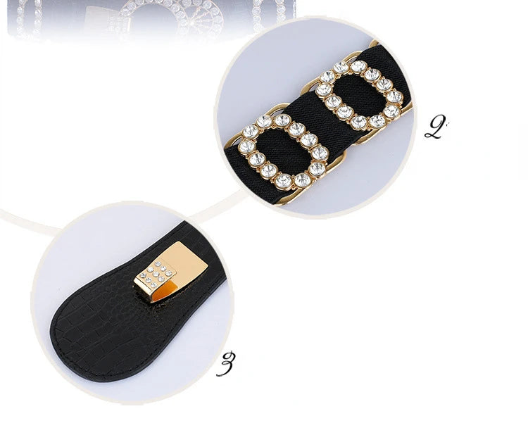 Women's waist belt, women's decorative belt fashionable elastic women's diamond inlay, elastic waistband, widened waist belt
