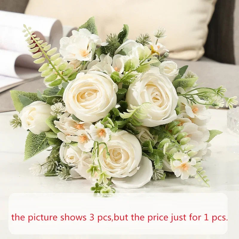 Artificial Flowers Silk Roses Bouquet Home Decor Simulation Flower Kimberley Rose Bud Hydrangea Living Room Decorative Florist