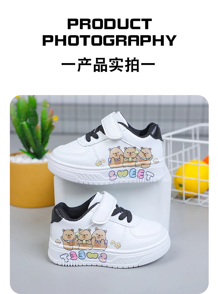 Hot Kids Girls Shoes New Children Sneakers Boys Girls Capybara Cartoon Print Casual Sport Shoe Student White Sweet Toddler Shoes