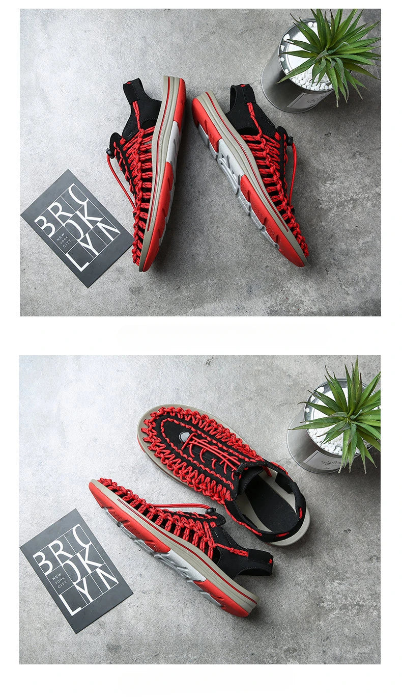Summer Trend  Men Sandals Handmade Weaving Design Outdoor Beach Slippers Casual Flat Soft Bottom Couple Sandals Sandalias Hombre