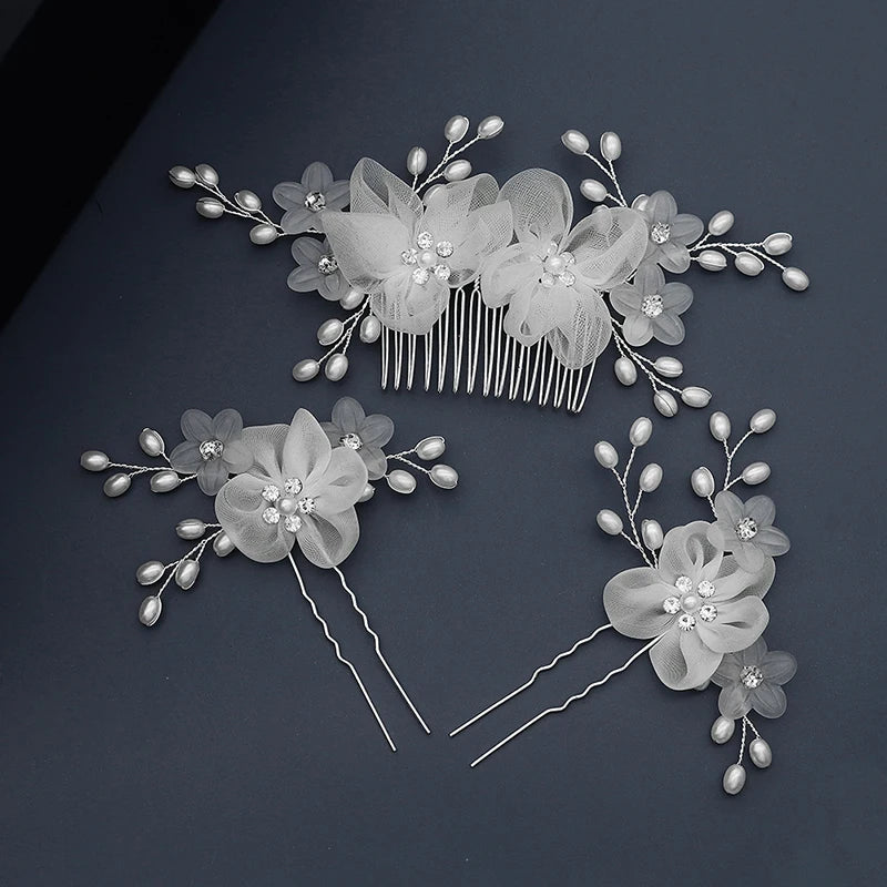 Fashion Bridal Headdress Flower Hair Comb Hairpin Set Handmade Bride Hair Accessories For Women Wedding Party Hairclips Gifts