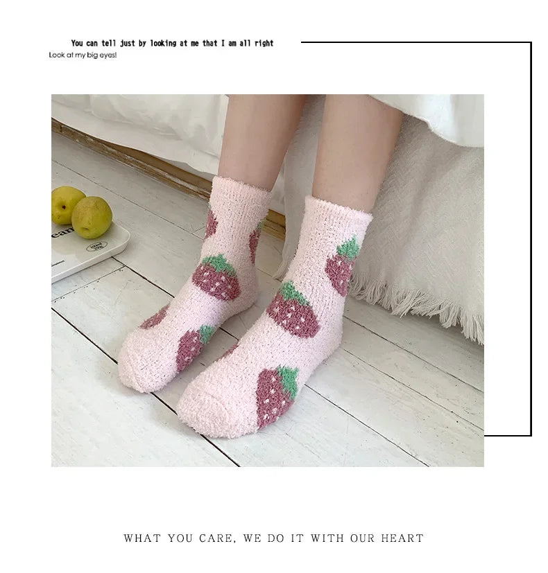 Japanese Kawaii Cute Socks Autumn Winter Thicken Warm Soft Plush Women Socks Coral Fleece Thermal Homewear Floor Sleeping Socks