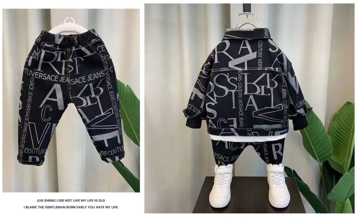 Boys Set Spring and Autumn 2024 New Children's Handsome Clothes Trendy Baby Autumn Fashion Cowboy Two Piece Set Kids Outfits