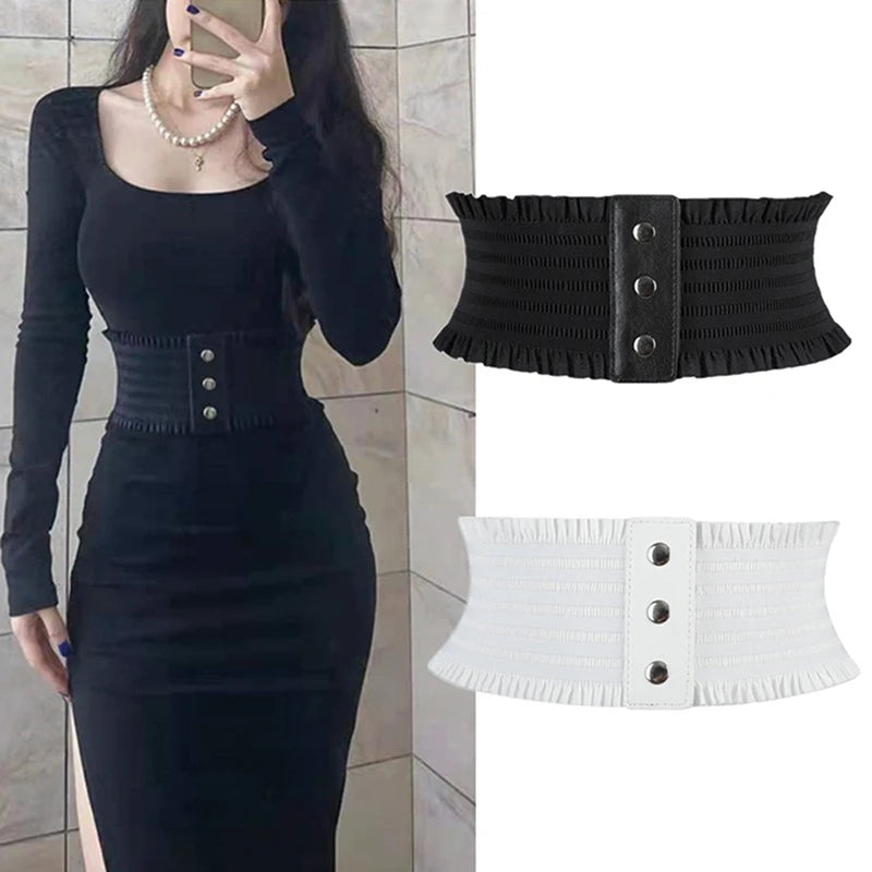 Women Wide Belt Elastic Waist Straps Ladies Stretch Waistband Cummerbund Female Dress Corset Belts Black White Waist Band