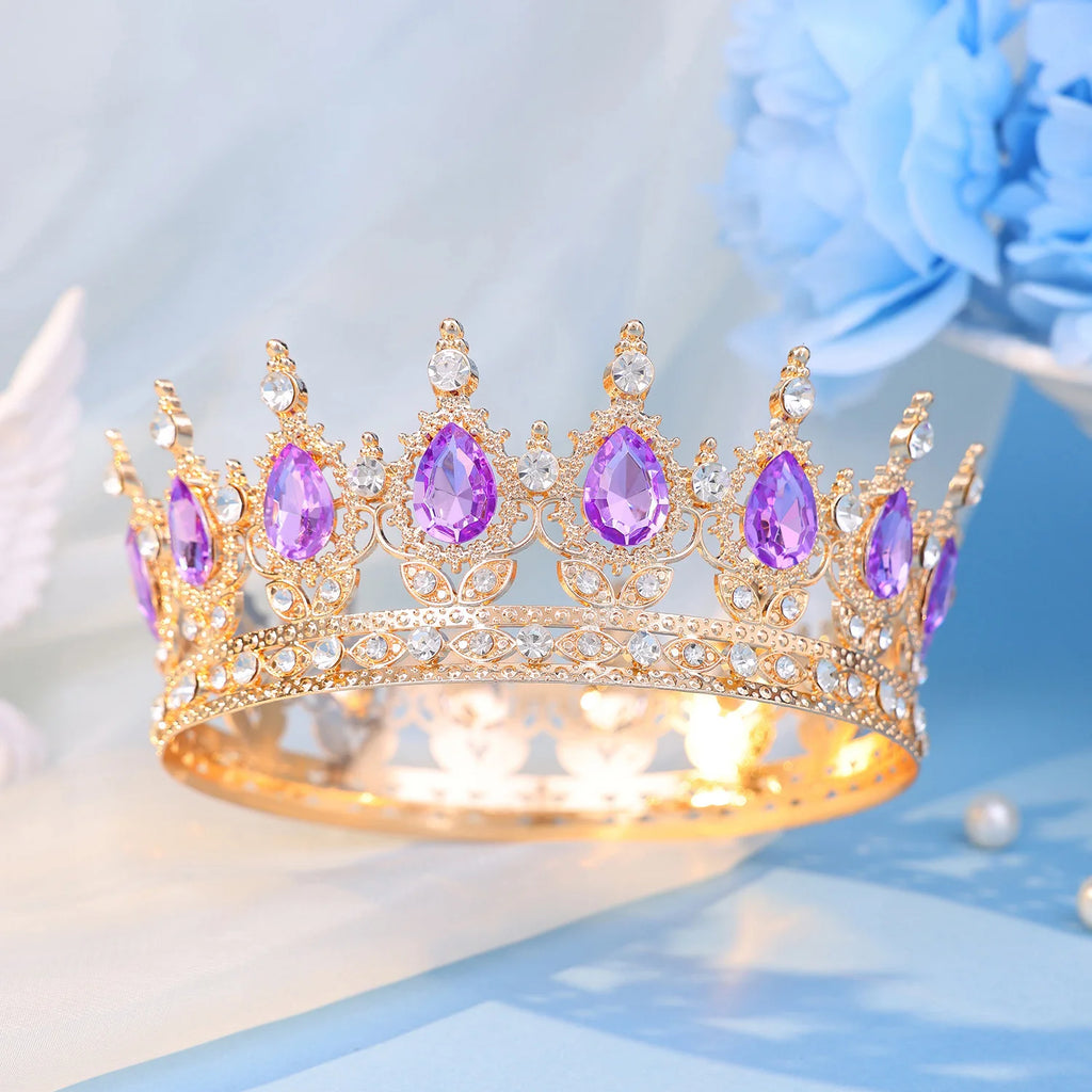 Baroque Round Crystal Tiaras And Crowns Headband Rhinestone Prom Diadem Crown Bridal Wedding Hair Accessories Jewelry Crown Gift