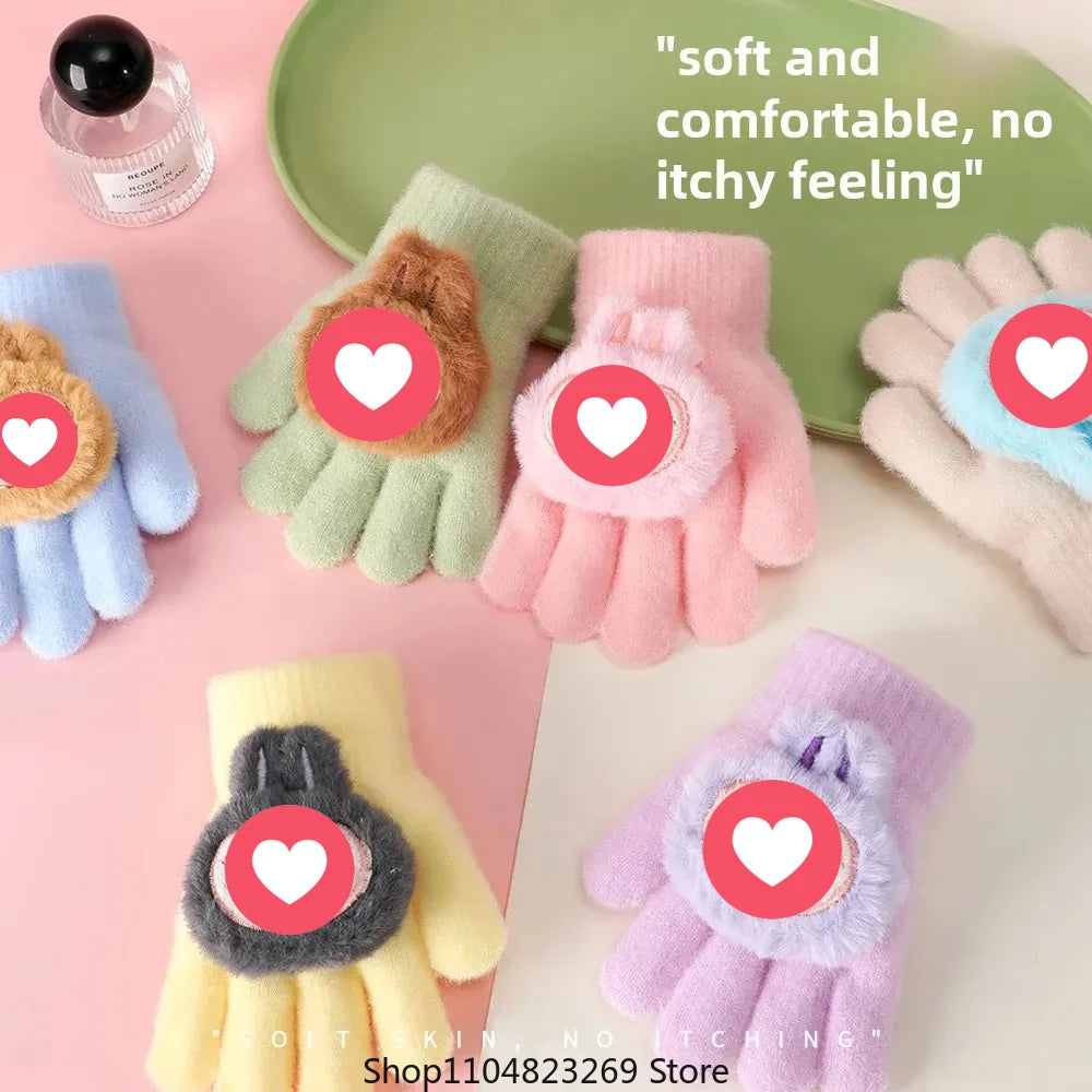 2025 New Children's Five-Finger Warmknit Gloves Winter Warm Simple Cartoon Design Universal Fit For Boys And Girls