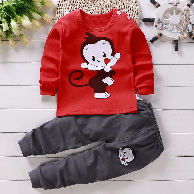 Autumn Sleepwear Pajamas For Girls Boys Long Sleeve Tops+Pants Suits Fashion Home Clothing Sets Baby Kids Loungewear Costume