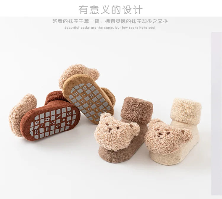 Cute Bear Baby Socks for Boys Girls Winter Soft Cotton Thicken Socks Anti Slip Babies Accessories for Newborn Toddler Sock Kids
