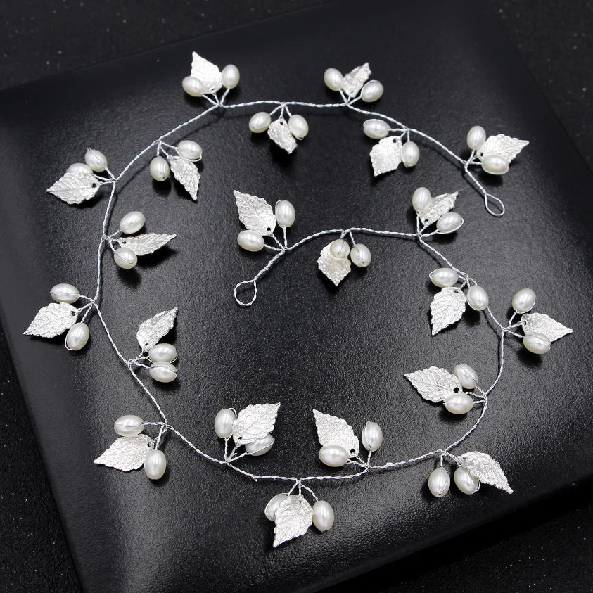 Fashion Clear Bridal Tiara Headbands for Women Wedding Hair Jewelry Accessories Handmade Leaf Bride Headdress Hair Ornaments