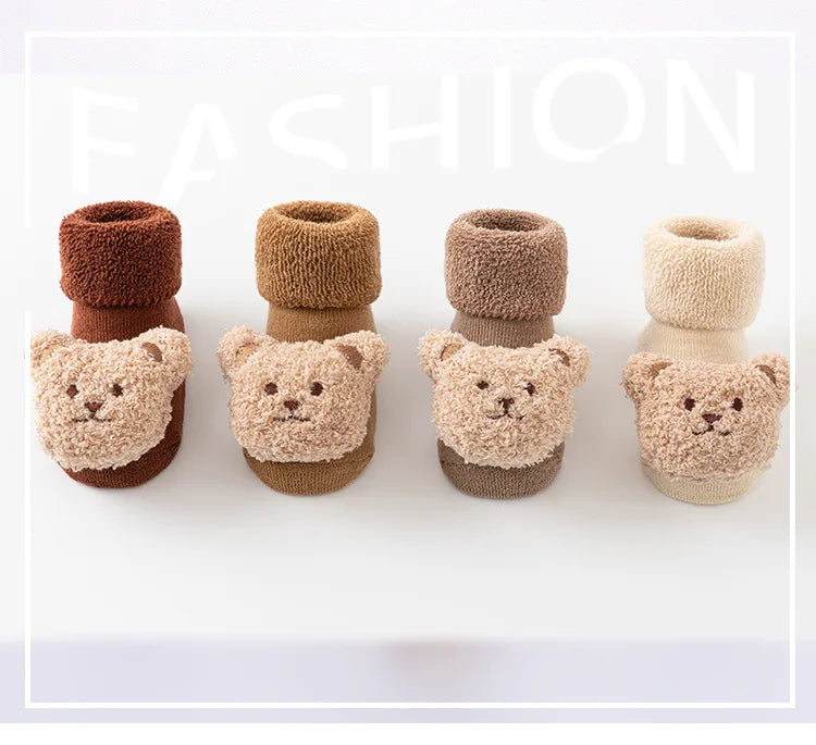 Cute Bear Baby Socks for Boys Girls Winter Soft Cotton Thicken Socks Anti Slip Babies Accessories for Newborn Toddler Sock Kids