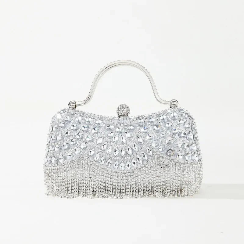 Gorgeous and Shiny Diamonds Rhinestones Tassels Handle Evening Bags for Party and Wedding Clutch Purse Designer Bags Handbags