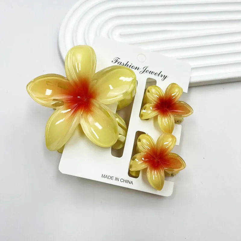 3Pcs/Set Sweet Flower Colroful Gradient Hair Claws Ponytail Cip Clamp Barrettes Hairpins For Women Girl Beach Hair Accessories