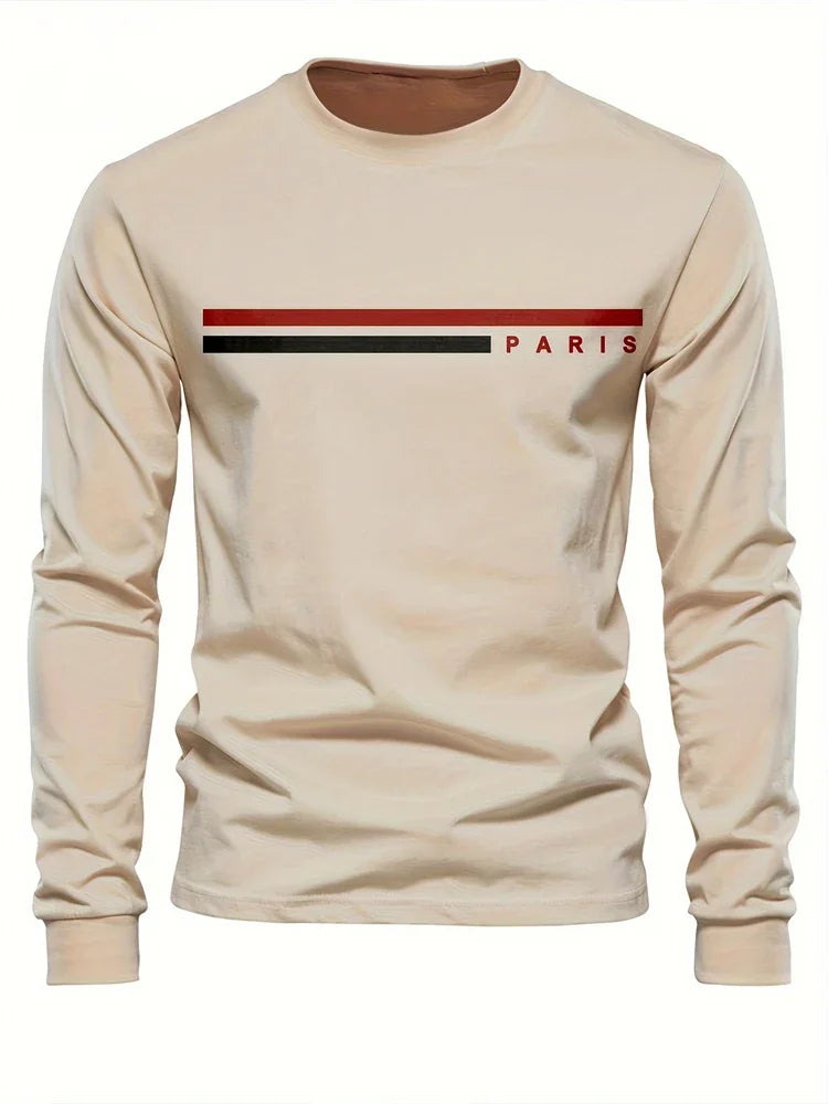 2025 New Spring Men Round Neck Casual Street Style Clothing Loose Fashion Sweatshirt Letter Pattern Creative Long Sleeve T-Shirt