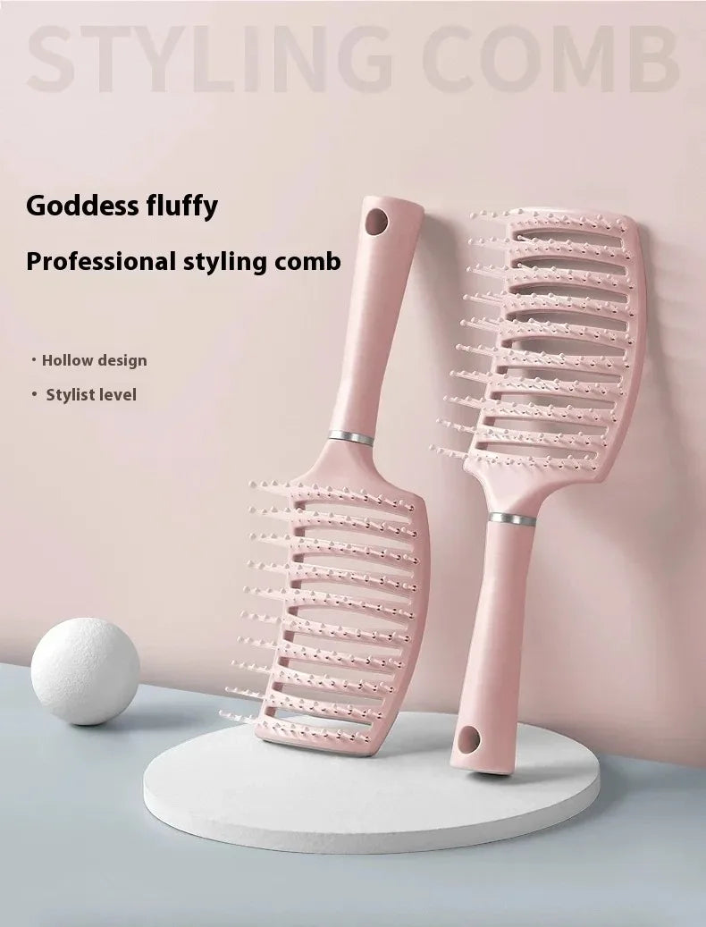 Hairdressing Wide Tooth Hair Comb Wet Curly Massage Brush Gentle Pink Hollow Scalp Massage Comb Barber Styling Hairdressing Tool