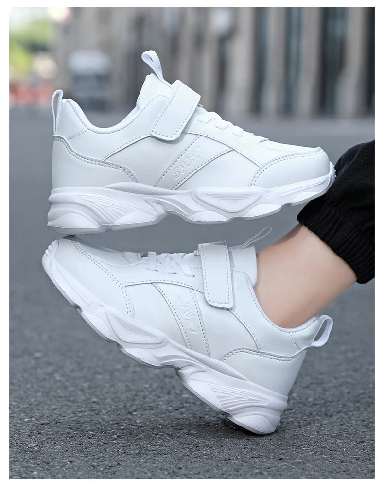 Children Shoes Kids Casual Sneakers Black Pu Leather Sports Shoes for Boy Girls White Shoes School Running Tennis Sneaker