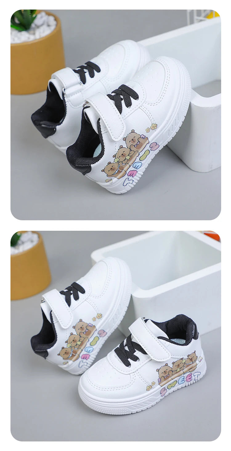 Hot Kids Girls Shoes New Children Sneakers Boys Girls Capybara Cartoon Print Casual Sport Shoe Student White Sweet Toddler Shoes