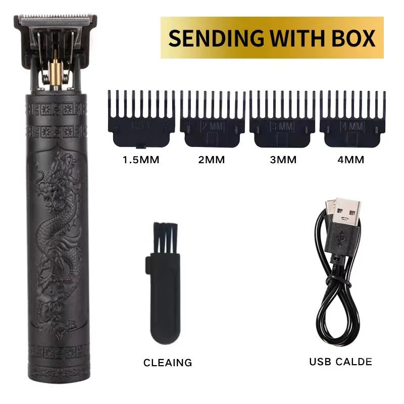 T9 HairClipper Beard Shaving Body Hair Trimmer Clippers Electric Machine Men Haircut Machine 0mm Barber ShaverDragon Carved