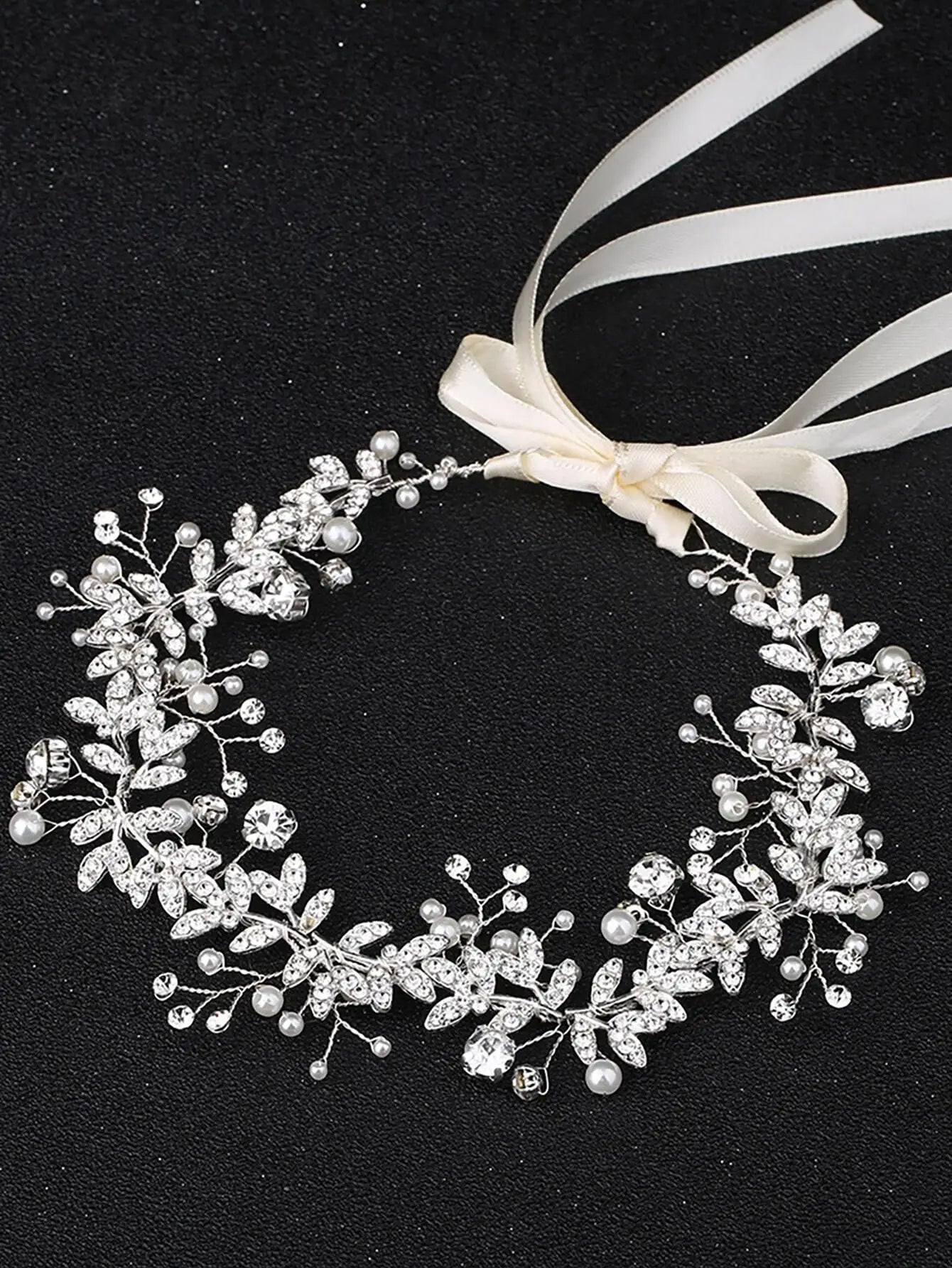 New Crystal Flower Headband Ribbon Bow Hairband for Bride Wedding Hair Accessories Pearl Head Flower Headbands Women Headwear