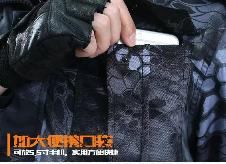 Black Python Pattern Wear-resistant Overalls Labor Insurance Cloth Uniform Men's Soft Tracksuit Outdoor Suit Designer Clothes