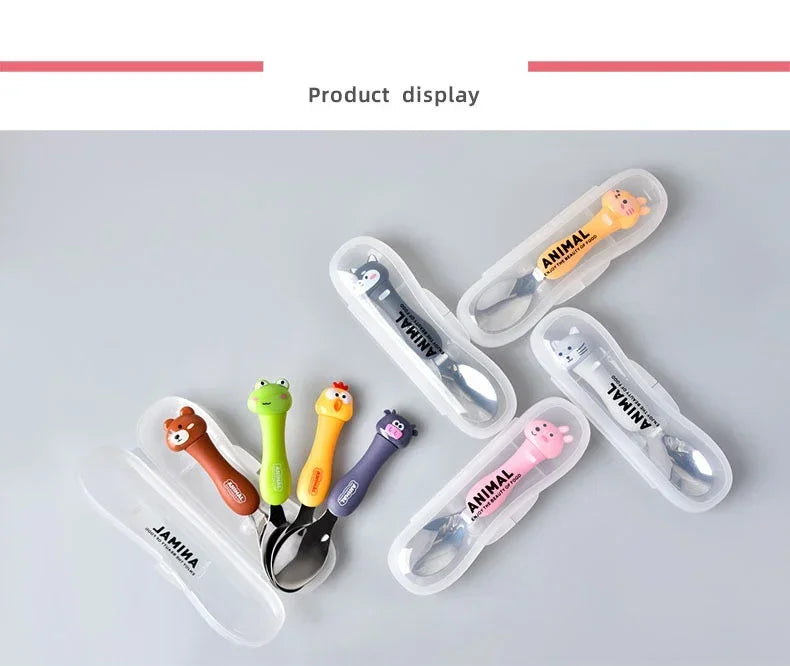 Cartoon Animal Kids Spoon and Fork Set Dessert Spoon for Children Fork Baby Tableware Gadgets Children's Cutlery Kids Favours