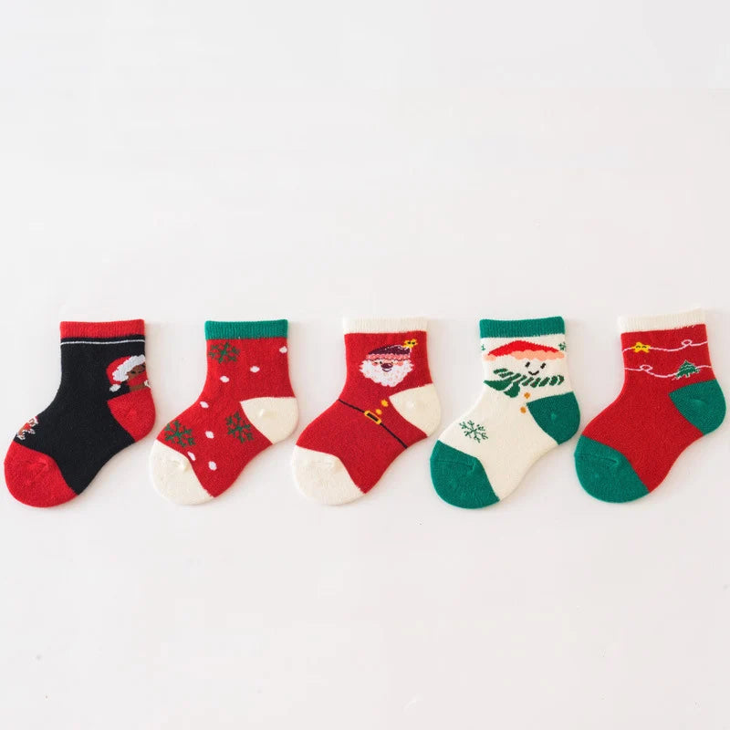5Pairs Children Christmas Socks Thicken Cotton Newborn Warm Sock Autumn Winter Baby Mid Tube Sock 0-3year Boys Girls Footwear