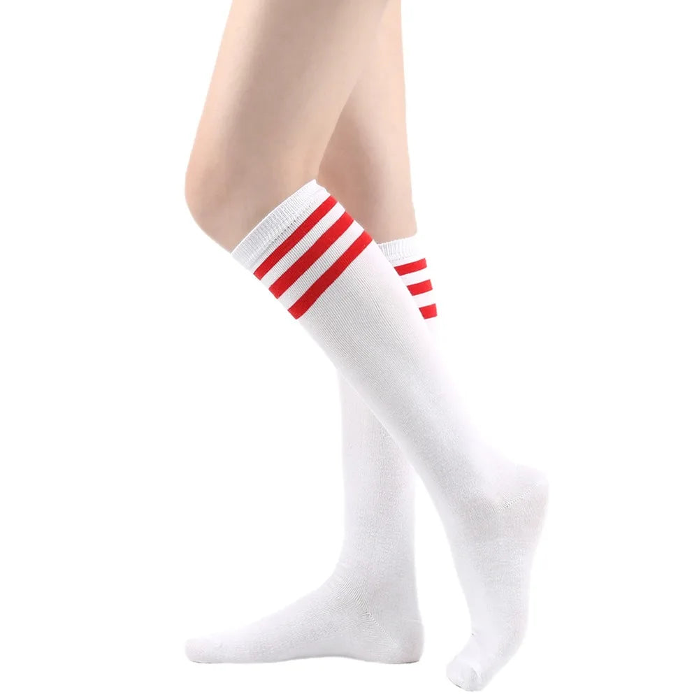 Solid knee length socks women's striped Lolita warm hip-hop sports socks  Harajuku socks JK white sock