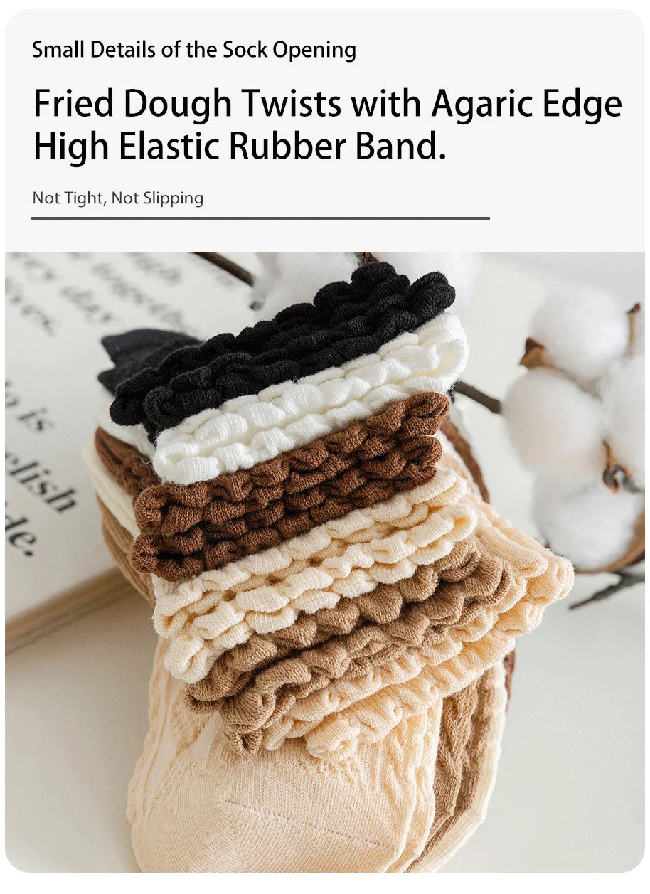 6 Pair Women Is Summer Thin Gradient Solid Cotton Simple Sweet Cute Socks Comfortable Wood Ear Edge Lolita Fashion Wear