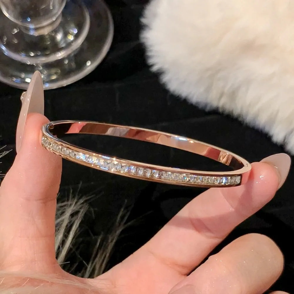 Fashion Titanium Steel Women Bracelets Diamond Colorfast Jewelry Cuff Europe Style Simple Bangles Valentine's Day Gift