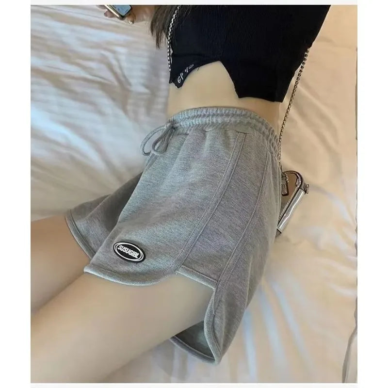 Women Casual Drawstring Sports Shorts Summer Thin High Waist Yoga A-line Shorts Loose Women Running Straight Trousers