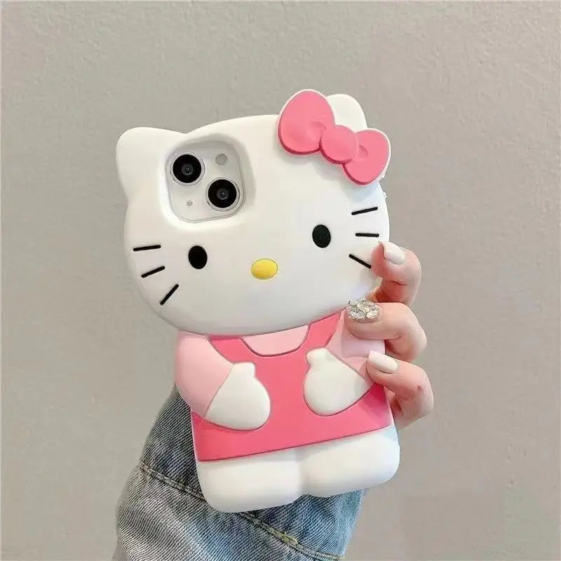 Bowknot Kitty Cat 3D Silicone Soft Phone Case For iPhone 17 Pro Max 16 15 14 Plus 13 Mini 12 11 7 8 4 4S 5 5S X XR SE